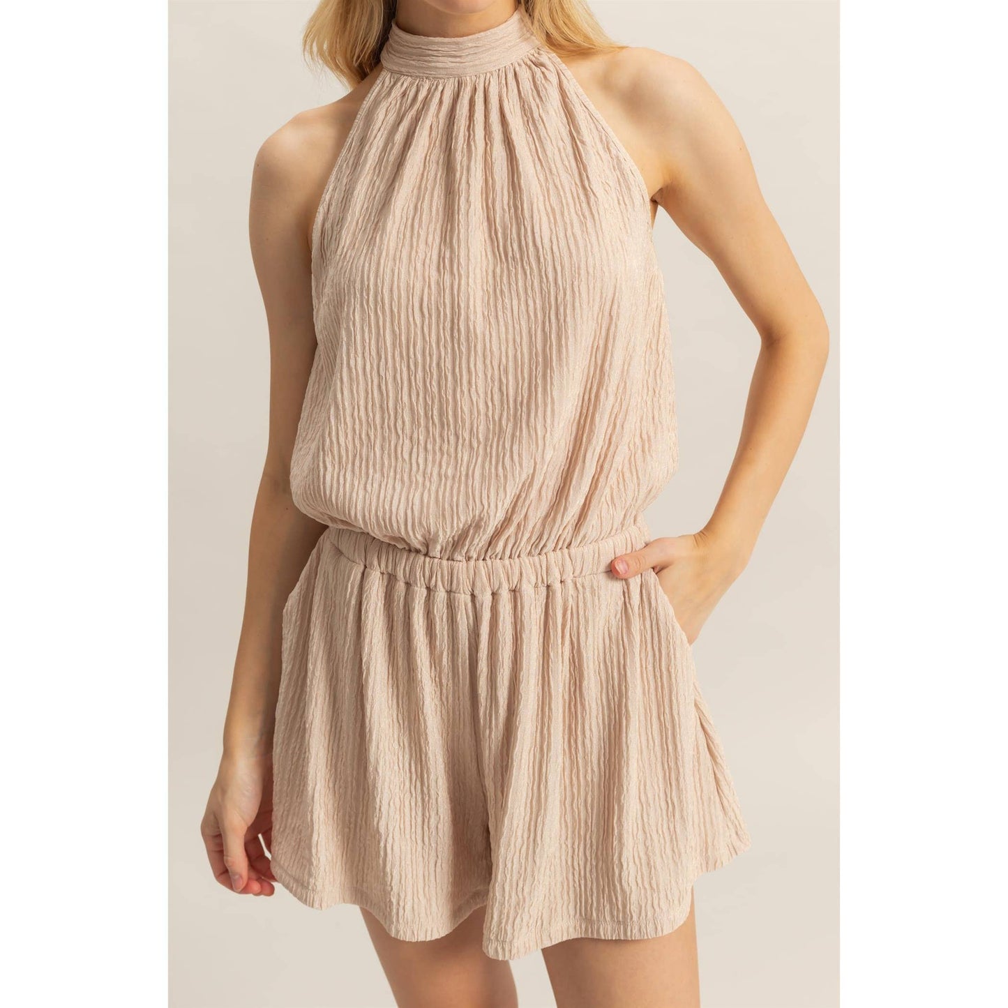 Textured Halter Romper