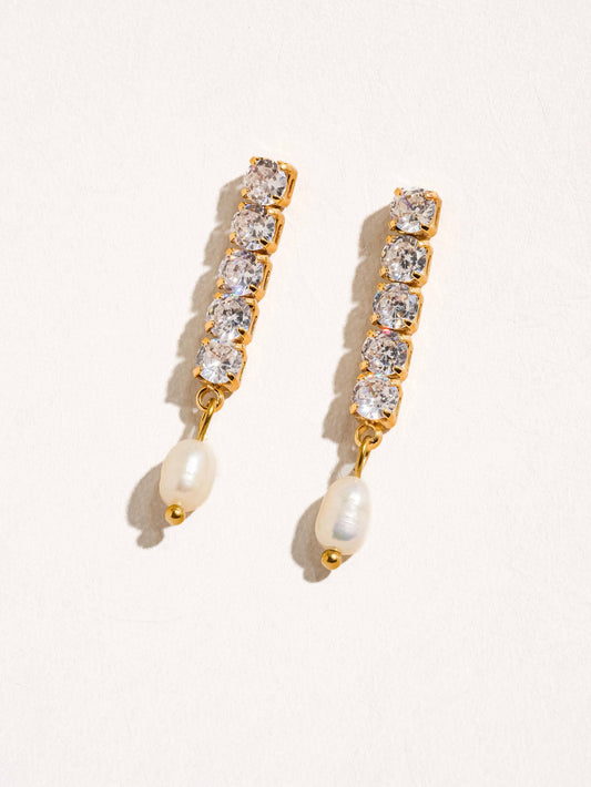 18K Gold Non-Tarnish CZ Pearl Drop Earring