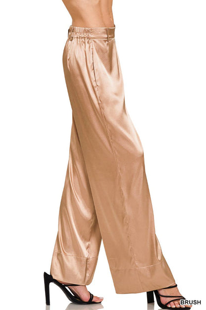 Wide Leg Satin Pants w/ Side Pockets