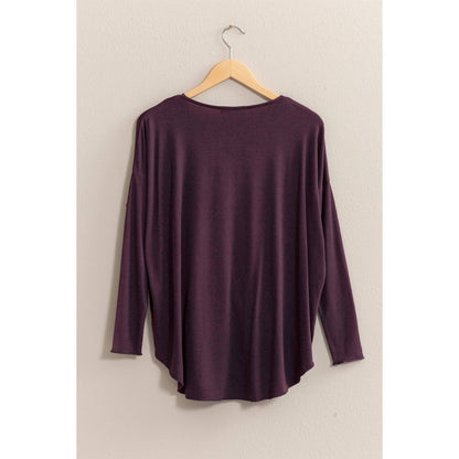 DZ24F312-DRAPED LONG SLEEVE SURPLICE TOP