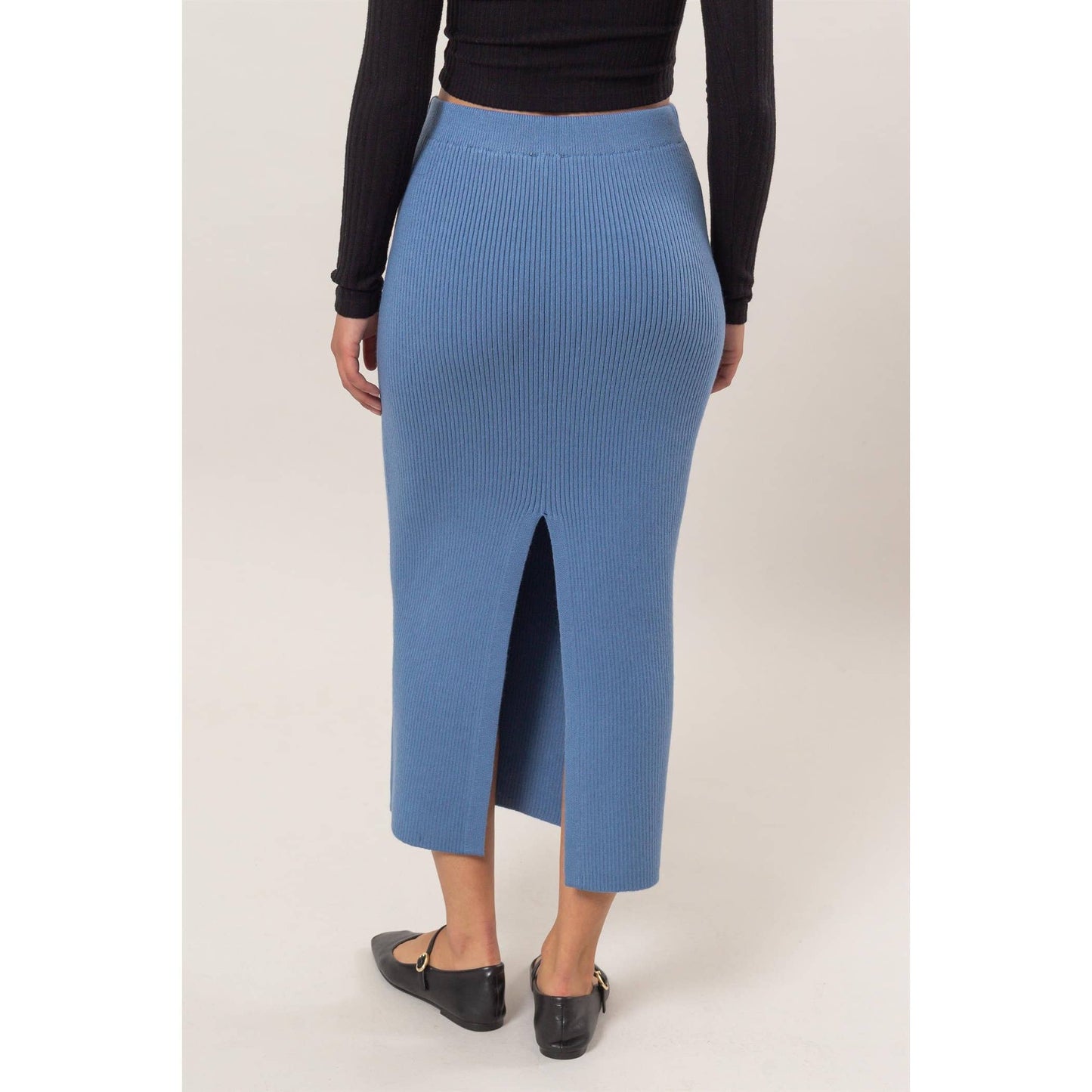 DZ24G108-Ribbed Knit Midi Skirt