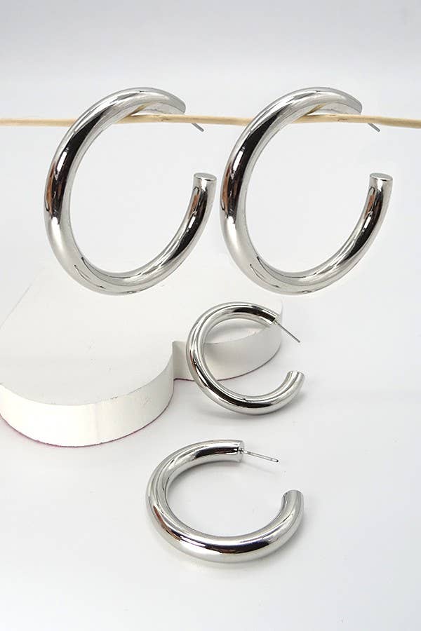 CHUNKY HOOP EARRING  SILVER| 71E1072