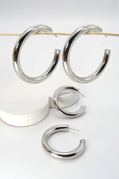CHUNKY HOOP EARRING  SILVER| 71E1072