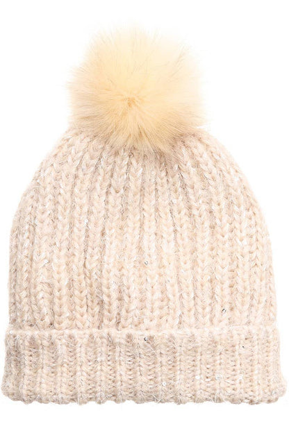 Cable Knit Sherpa Lined Beanie Hat