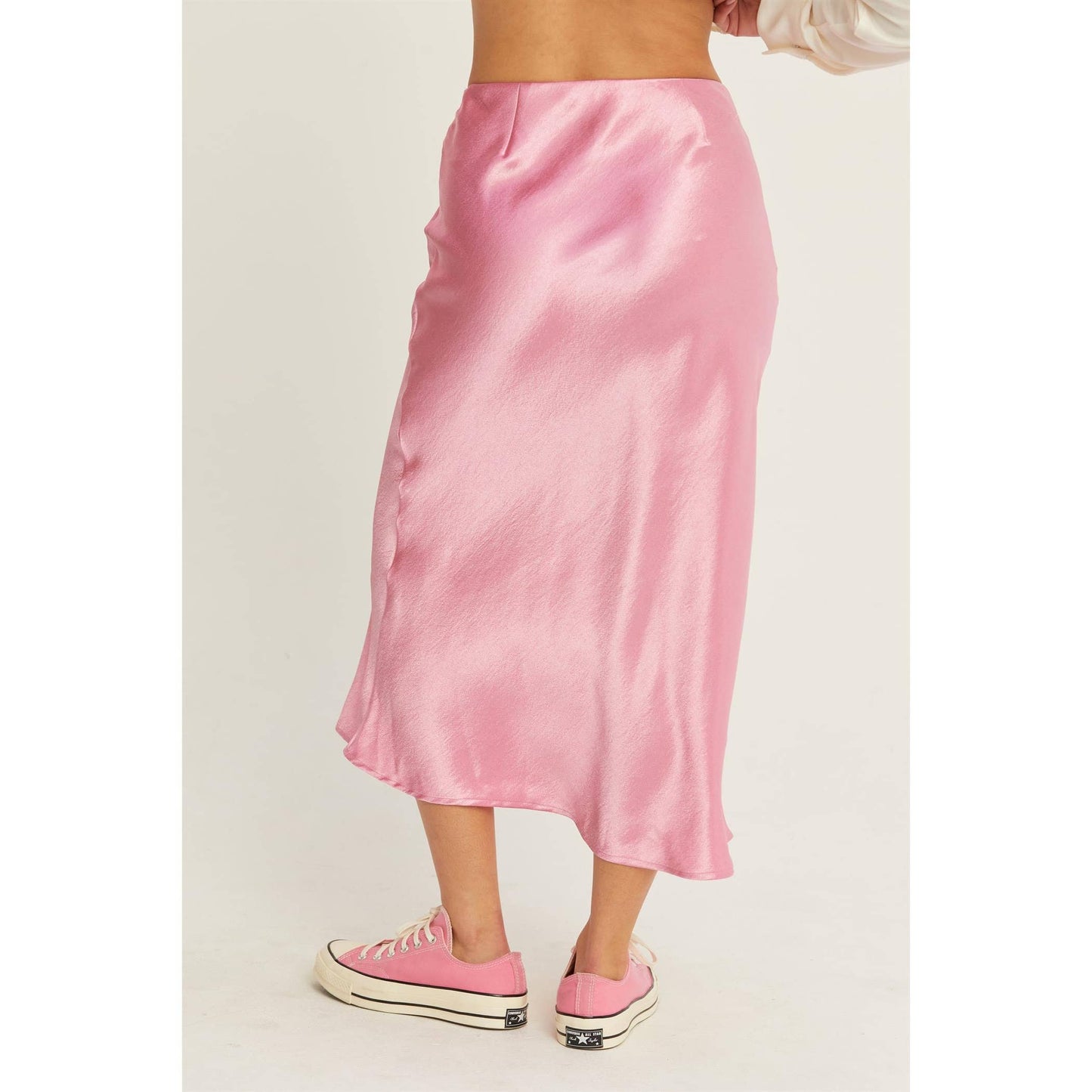 HIGH-WAISTED SATIN MIDI SKIRT