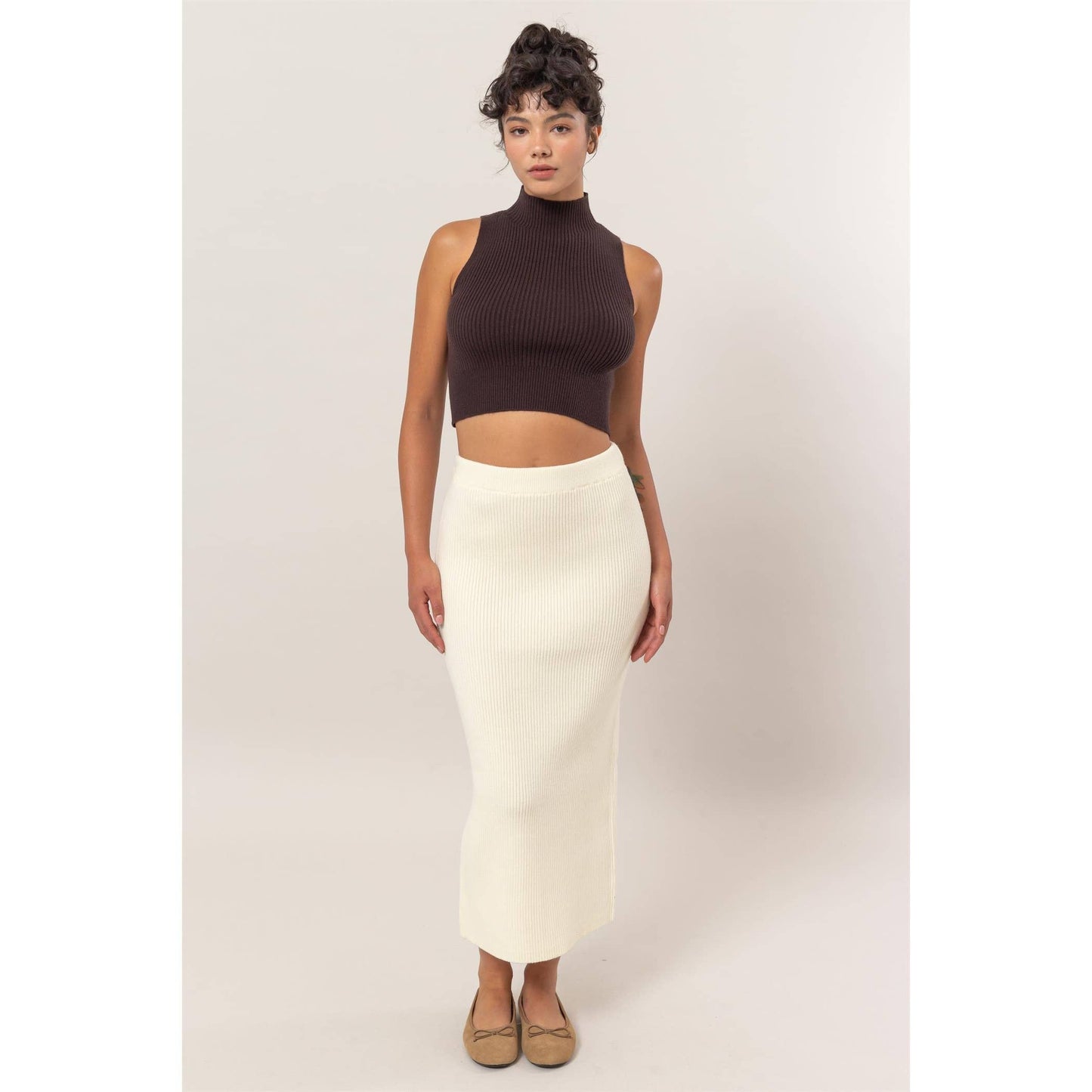 DZ24G108-Ribbed Knit Midi Skirt