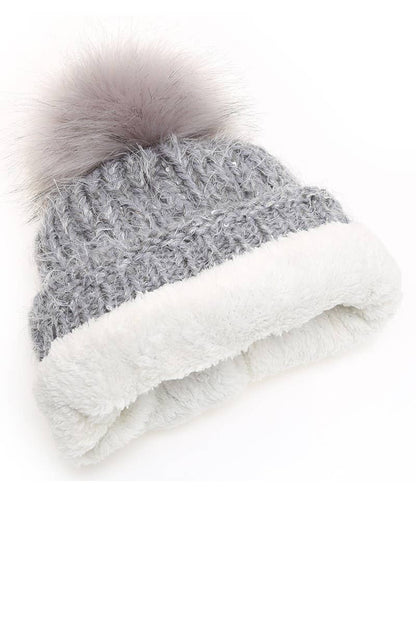 Cable Knit Sherpa Lined Beanie Hat