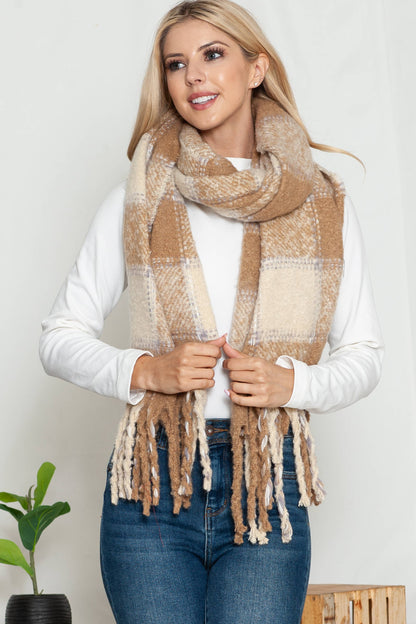 Tan Plaid Chunky Scarf