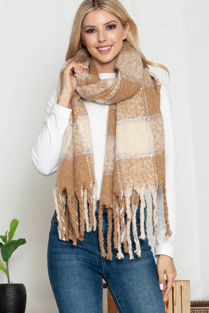 Tan Plaid Chunky Scarf