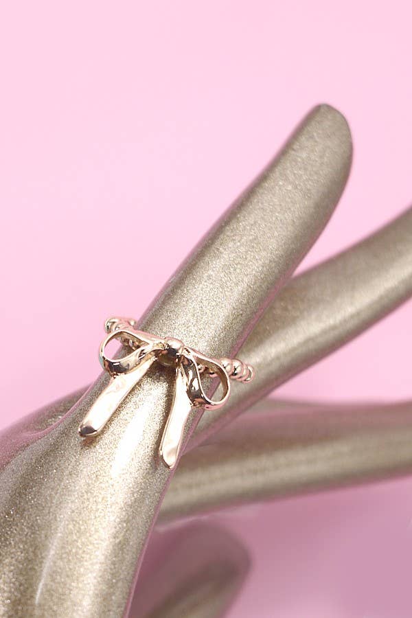 GOLD BOW RIBBON STRETCHABLE RING | 31R24002