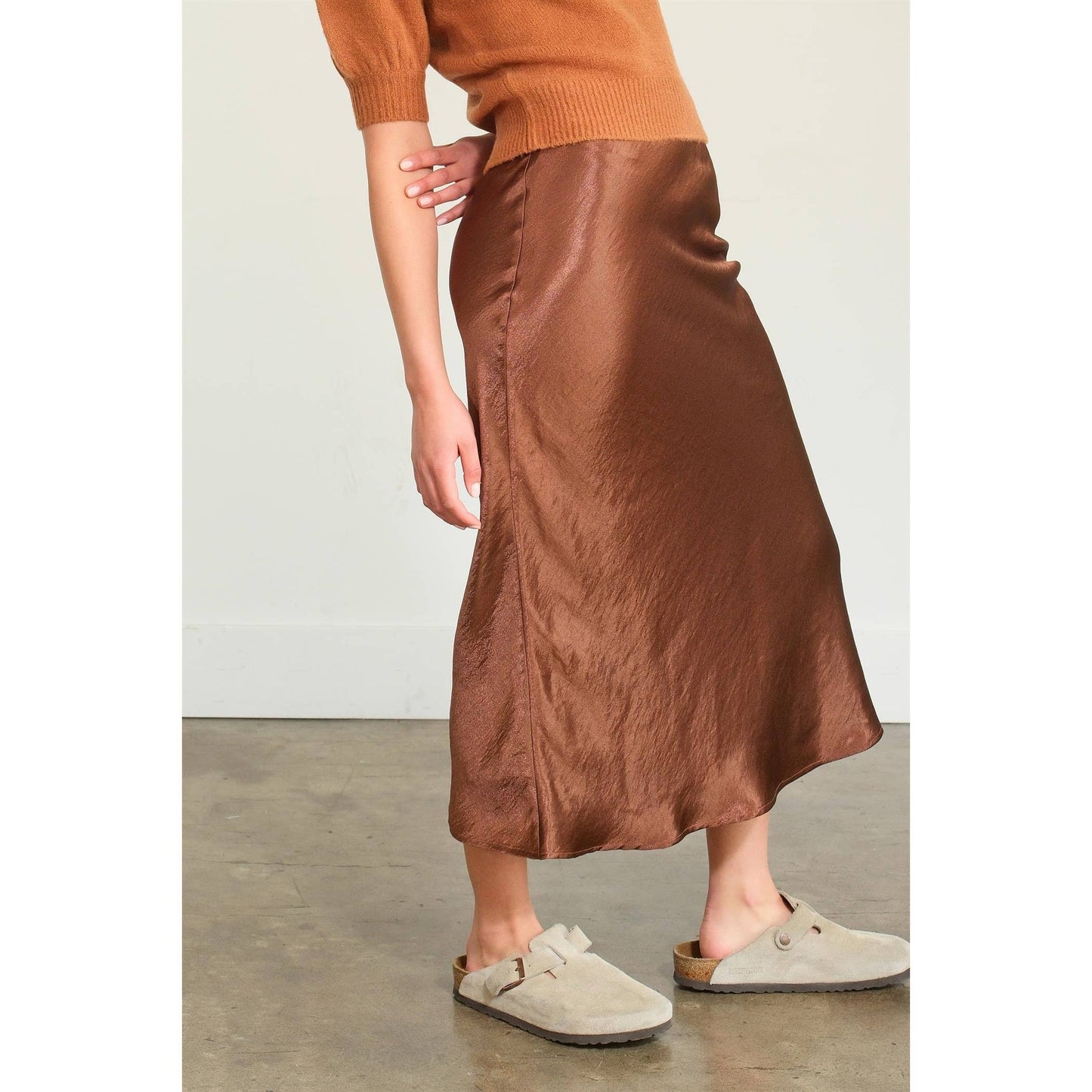 HIGH-WAISTED SATIN MIDI SKIRT