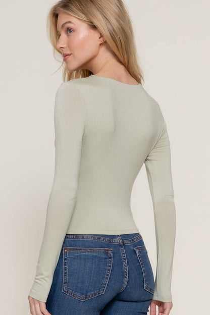 Long Sleeve V-Neck Two Ply Rayon Spandex Jersey Top