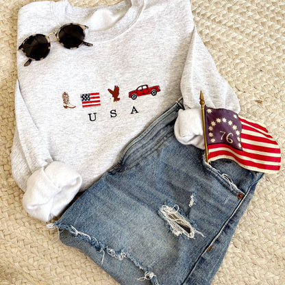 USA Embroidered Icons Crewneck Sweatshirt