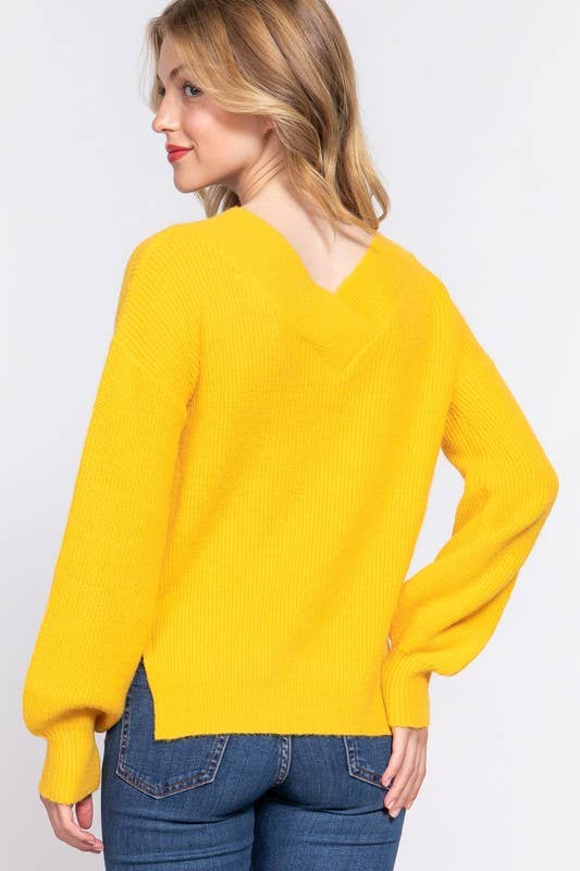 Long Sleeve  Double V-neck  Sweater