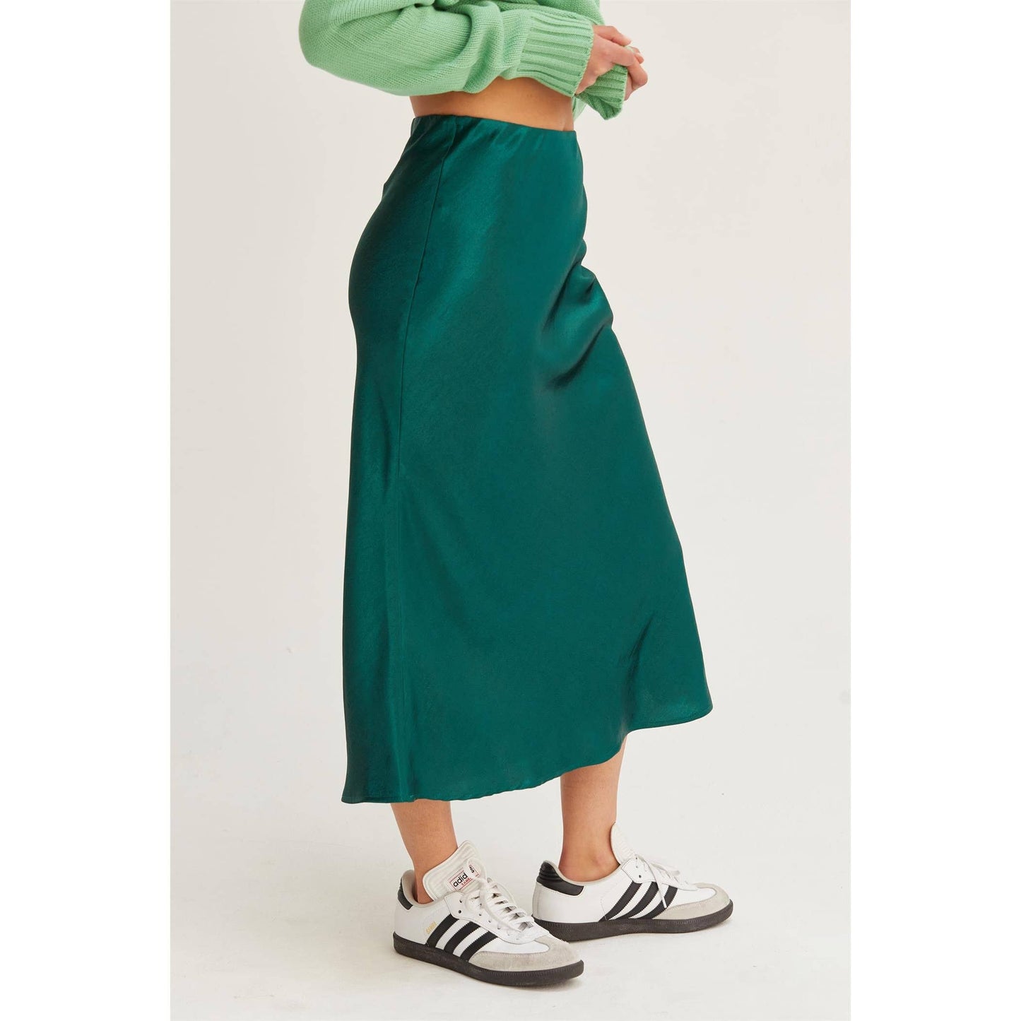 HIGH-WAISTED SATIN MIDI SKIRT