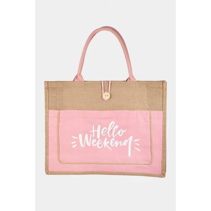 Hello Weekend Burlap Tote Bag - Standard Width