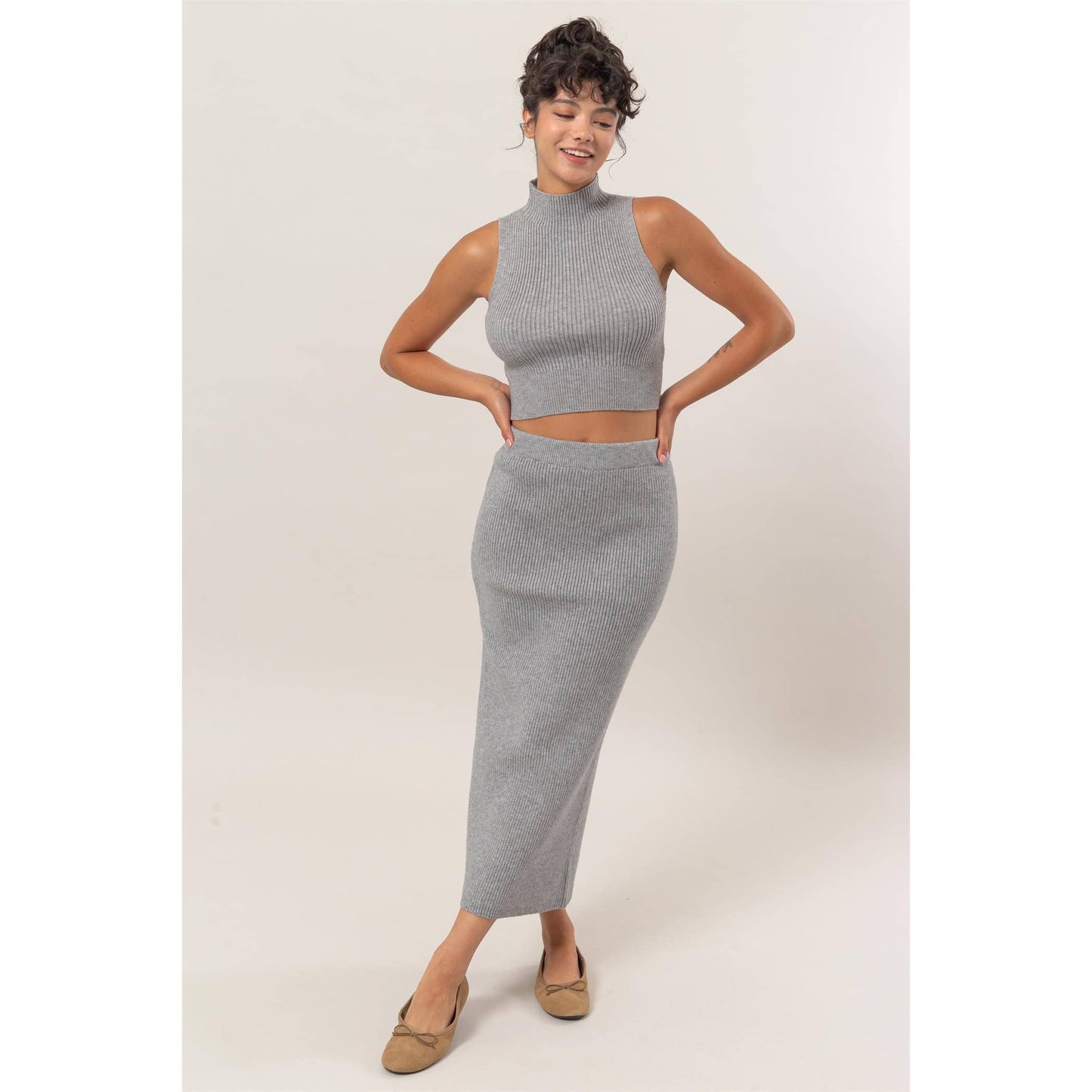 DZ24G108-Ribbed Knit Midi Skirt