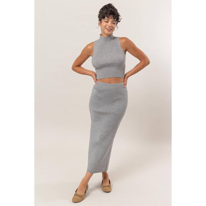 DZ24G108-Ribbed Knit Midi Skirt