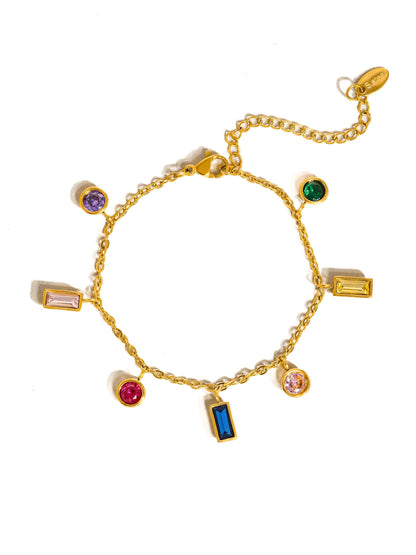 18K Gold Non-Tarnish Multi CZ Tassel Bracelet