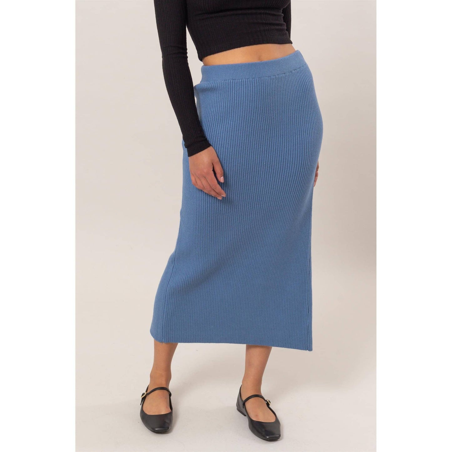 DZ24G108-Ribbed Knit Midi Skirt