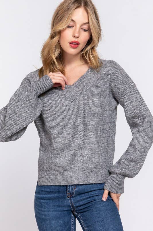 Long Sleeve  Double V-neck  Sweater