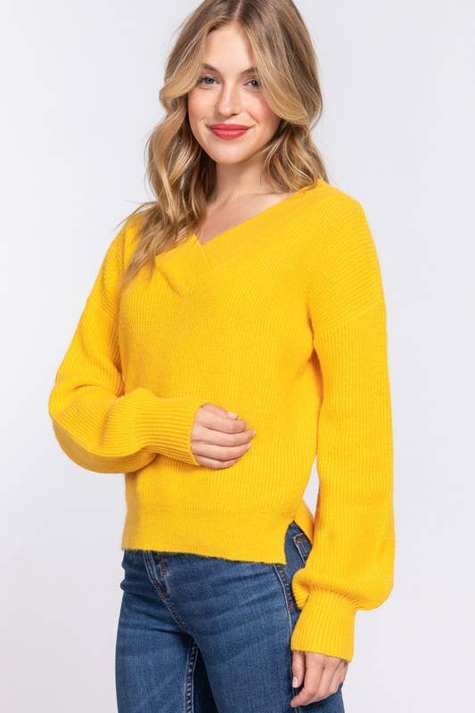 Long Sleeve  Double V-neck  Sweater