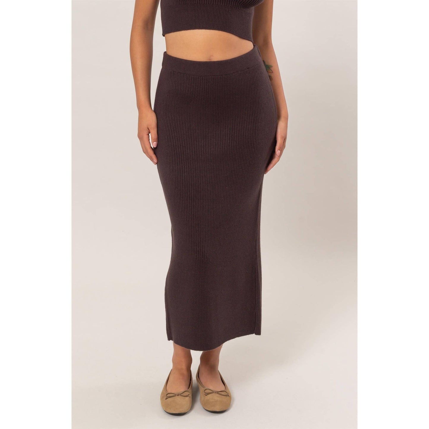 DZ24G108-Ribbed Knit Midi Skirt