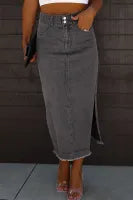 Buttoned Midi Denim Skirt