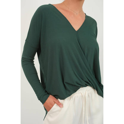 DZ24F312-DRAPED LONG SLEEVE SURPLICE TOP