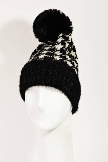 Houndstooth Print Beanie