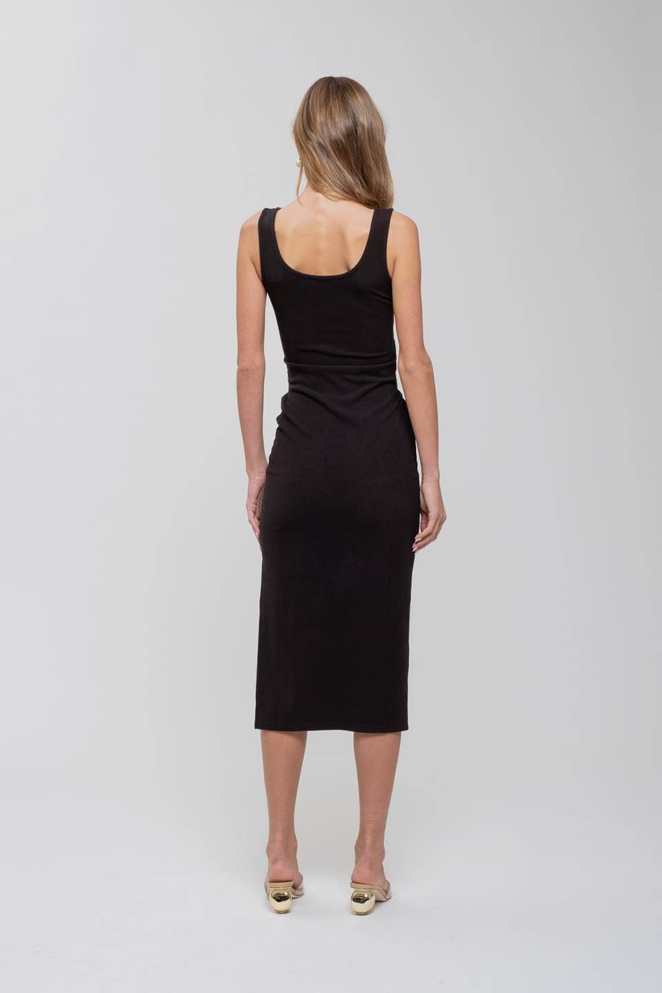 FRONT TIE SWEATER KNIT TANK MIDI DRESS