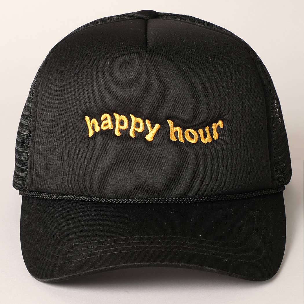 Happy Hour Embroidered Trucker Cap