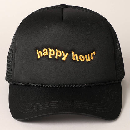 Happy Hour Embroidered Trucker Cap