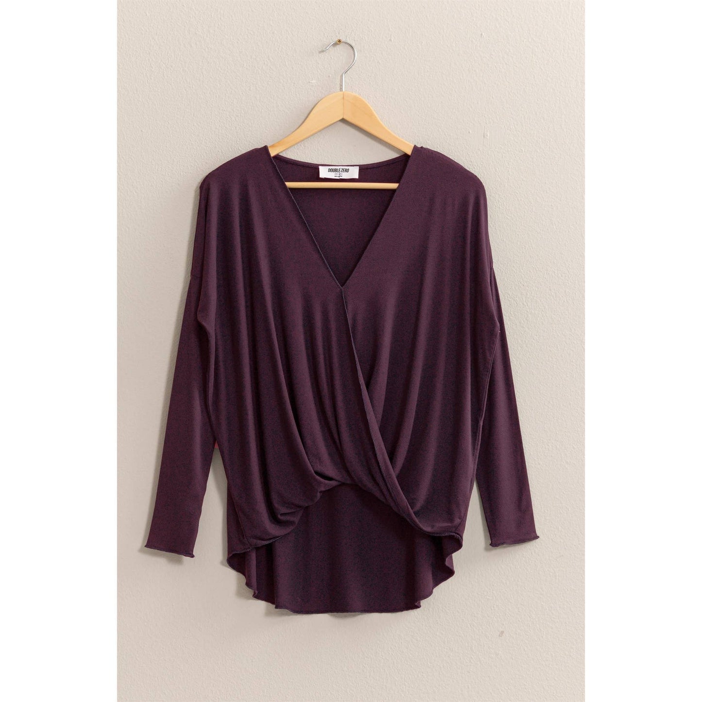 DZ24F312-DRAPED LONG SLEEVE SURPLICE TOP