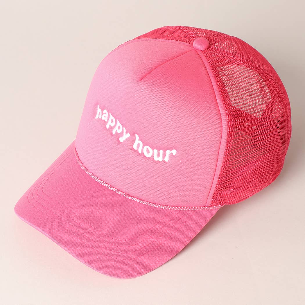 Happy Hour Embroidered Trucker Cap