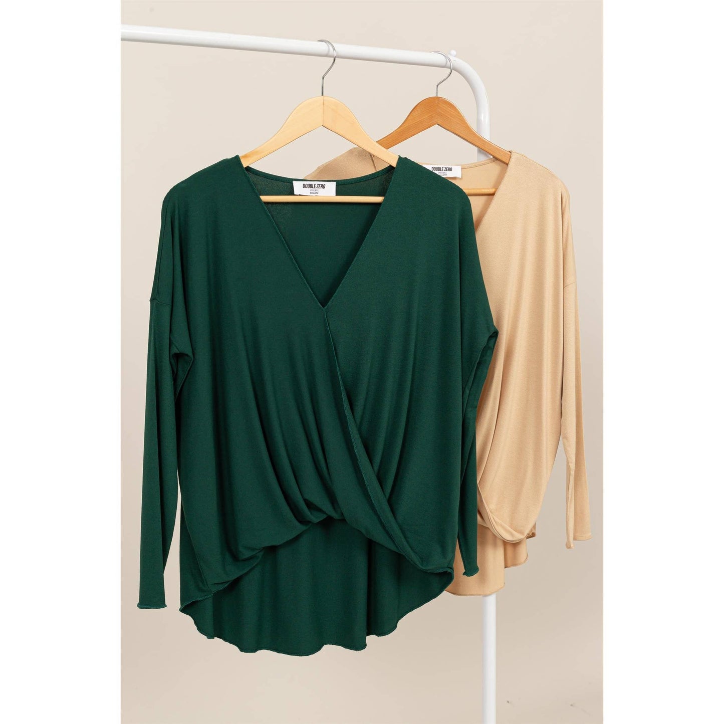 DZ24F312-DRAPED LONG SLEEVE SURPLICE TOP