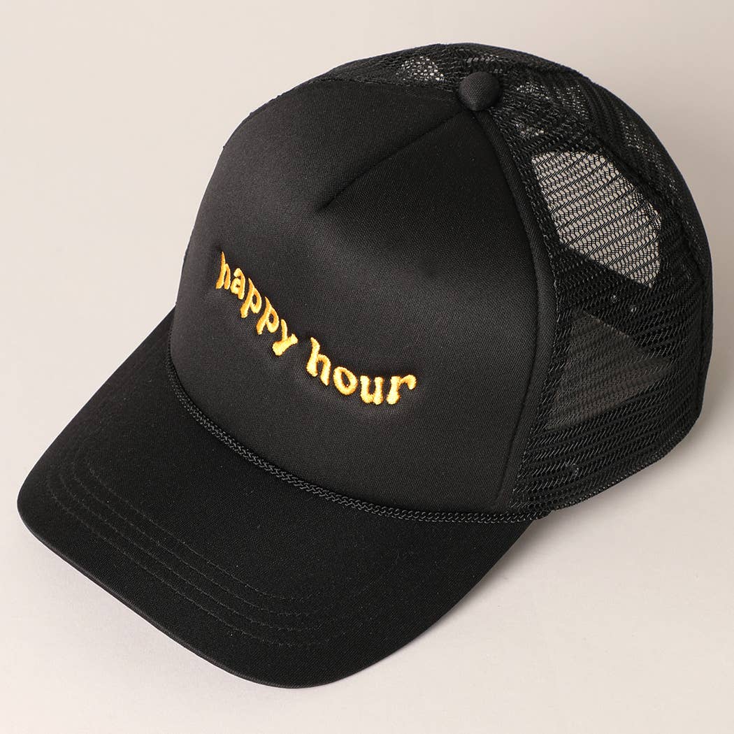 Happy Hour Embroidered Trucker Cap