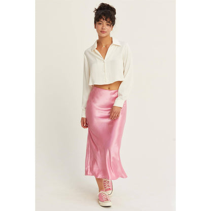 HIGH-WAISTED SATIN MIDI SKIRT