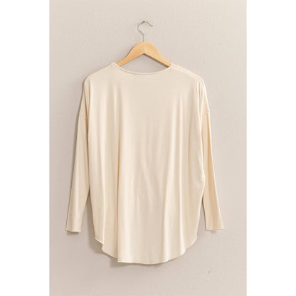 DZ24F312-DRAPED LONG SLEEVE SURPLICE TOP