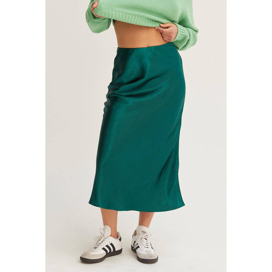 HIGH-WAISTED SATIN MIDI SKIRT