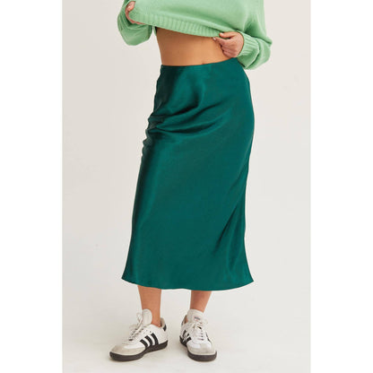 HIGH-WAISTED SATIN MIDI SKIRT