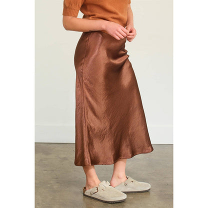 HIGH-WAISTED SATIN MIDI SKIRT