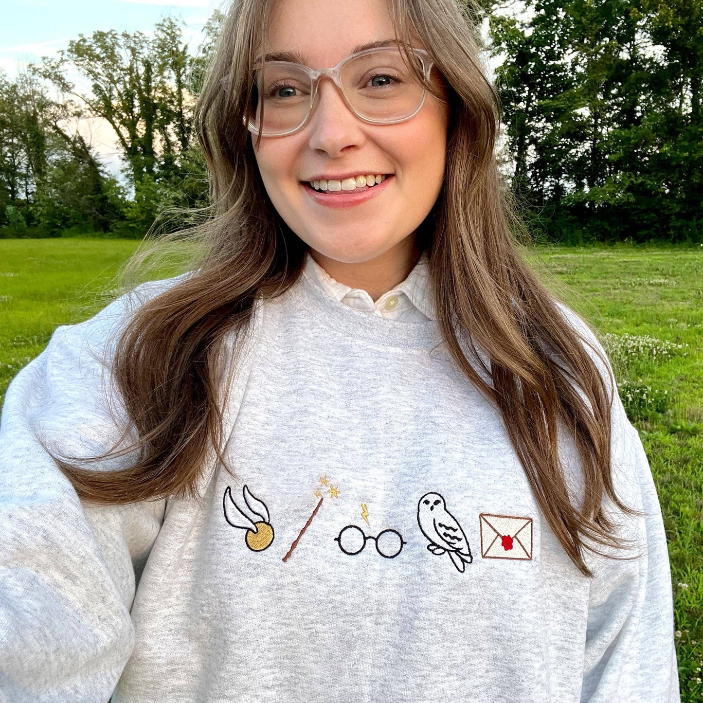 Embroidered Harry Potter Icons Crewneck Sweatshirt