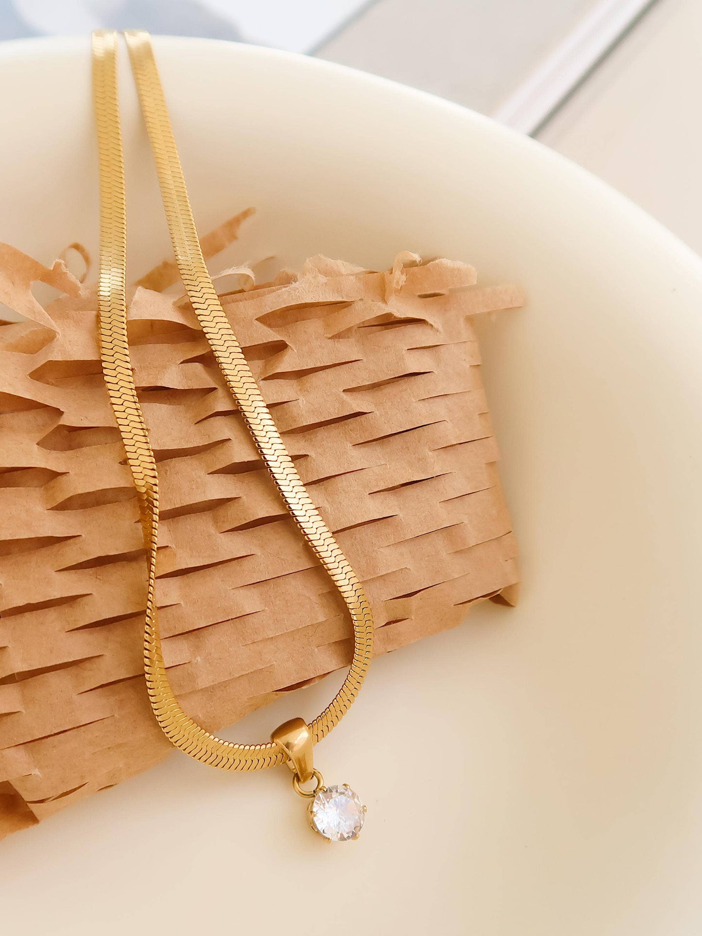 18K Gold Non-Tarnish CZ Snake Chain Necklace