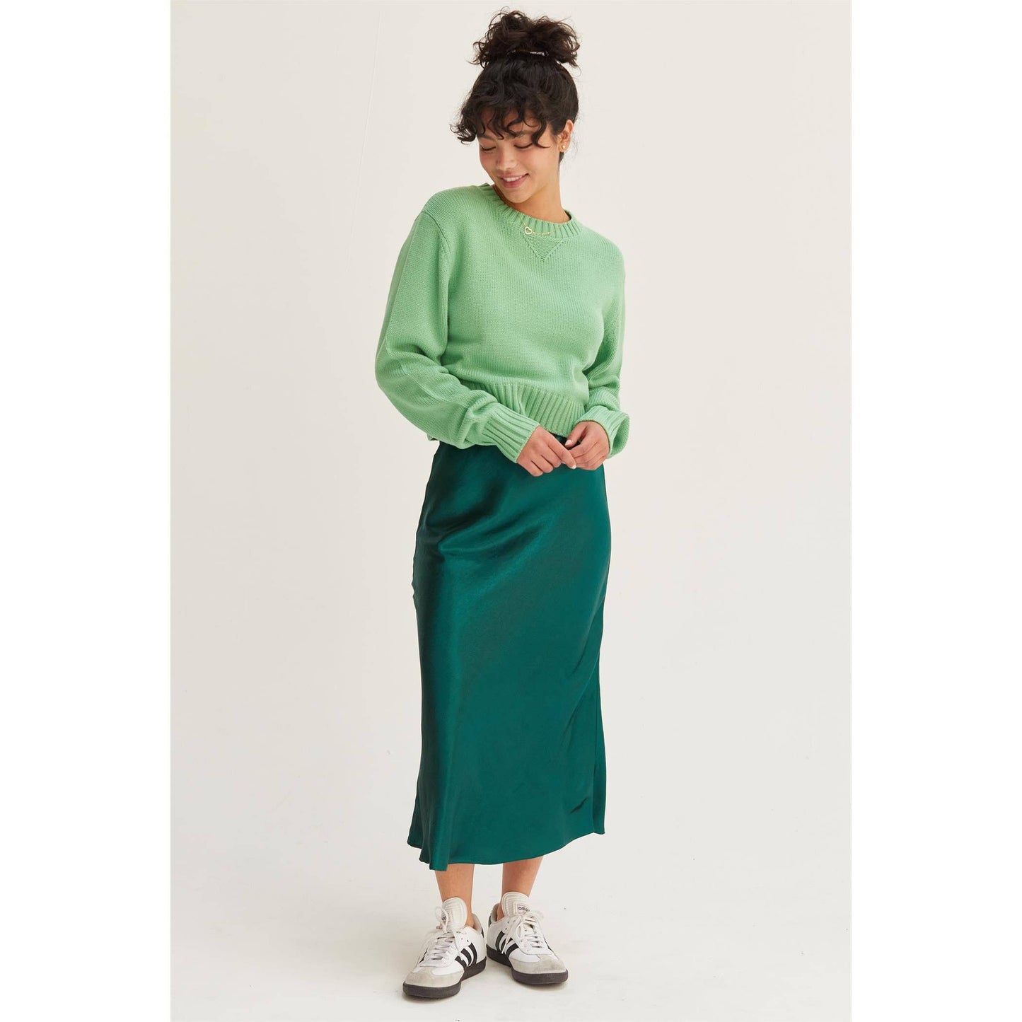 HIGH-WAISTED SATIN MIDI SKIRT