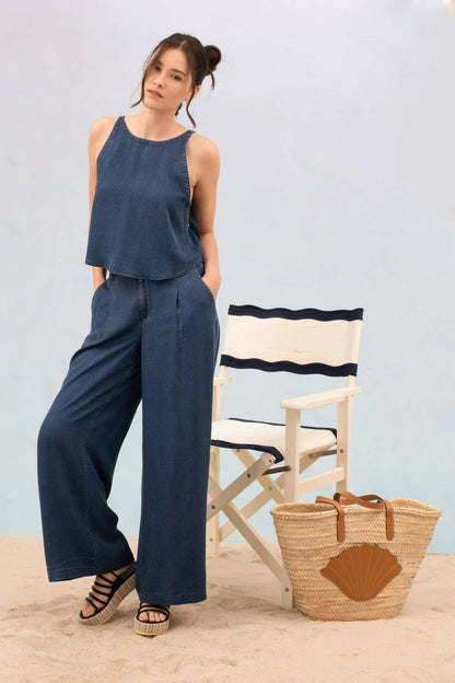 BACK TIE CHAMBRAY TOP