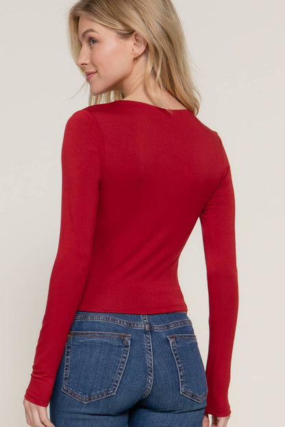 Long Sleeve V-Neck Two Ply Rayon Spandex Jersey Top