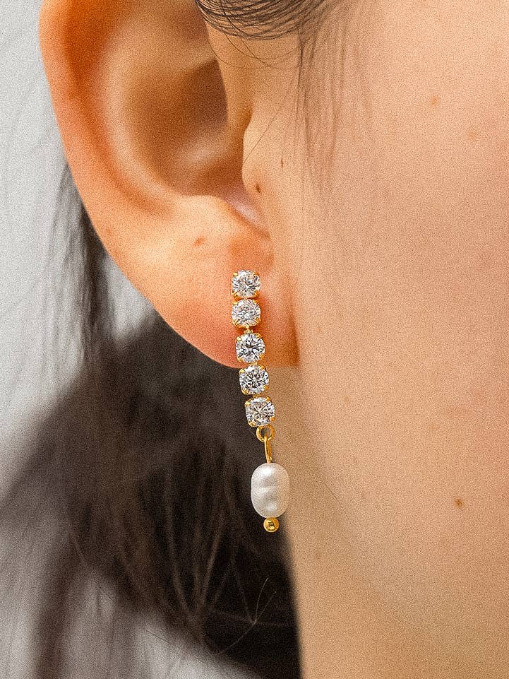 18K Gold Non-Tarnish CZ Pearl Drop Earring
