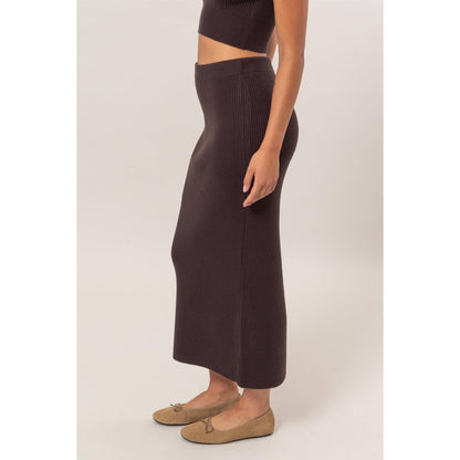 DZ24G108-Ribbed Knit Midi Skirt