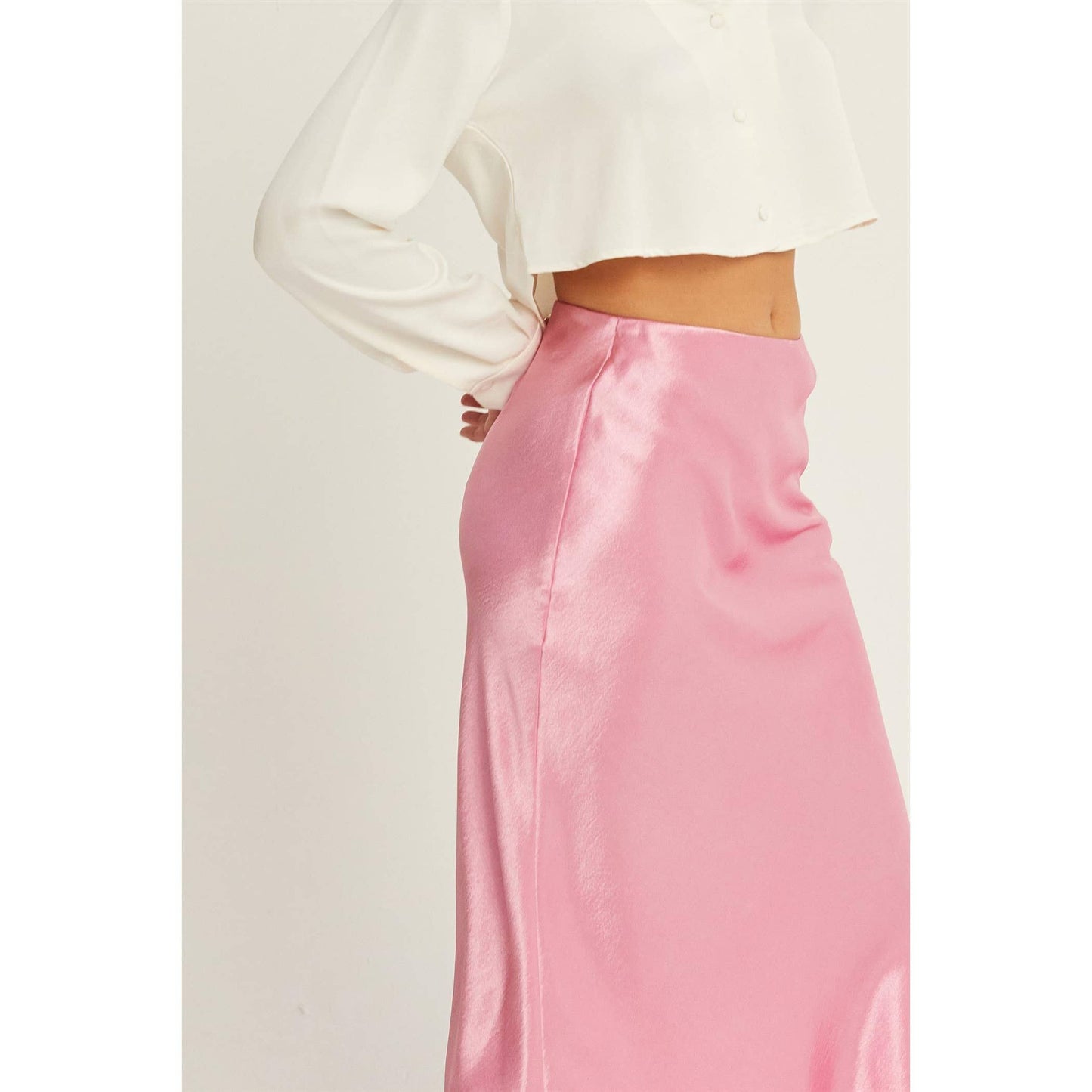 HIGH-WAISTED SATIN MIDI SKIRT